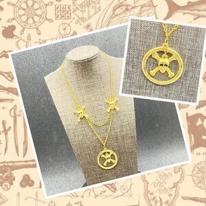 Halloween Skull Crossbones Necklace Pendant 16 In Gold Pirate Treasure Chic